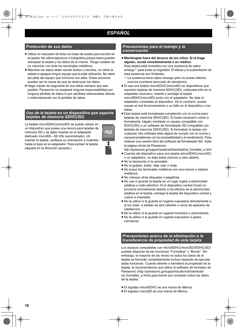 Español | Panasonic RPSM08GCE1K User Manual | Page 10 / 18