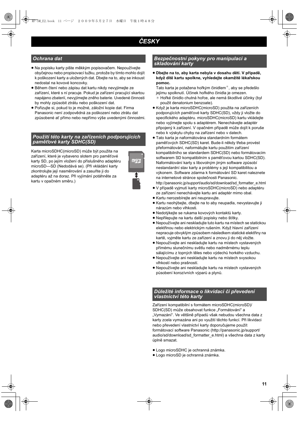Česky | Panasonic RPSM08GCE1K User Manual | Page 11 / 18