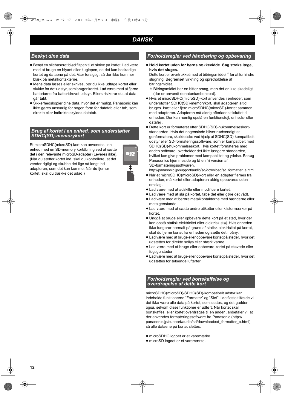 Dansk | Panasonic RPSM08GCE1K User Manual | Page 12 / 18