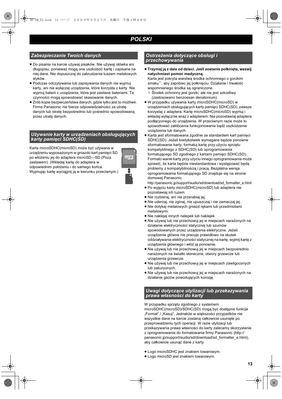 Polski | Panasonic RPSM08GCE1K User Manual | Page 13 / 18
