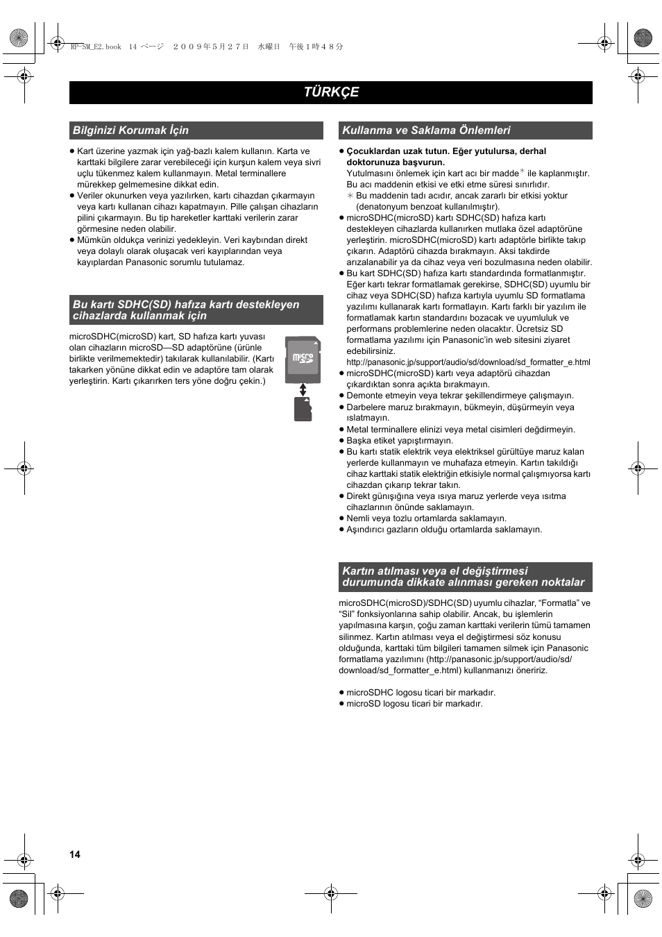Türkçe | Panasonic RPSM08GCE1K User Manual | Page 14 / 18