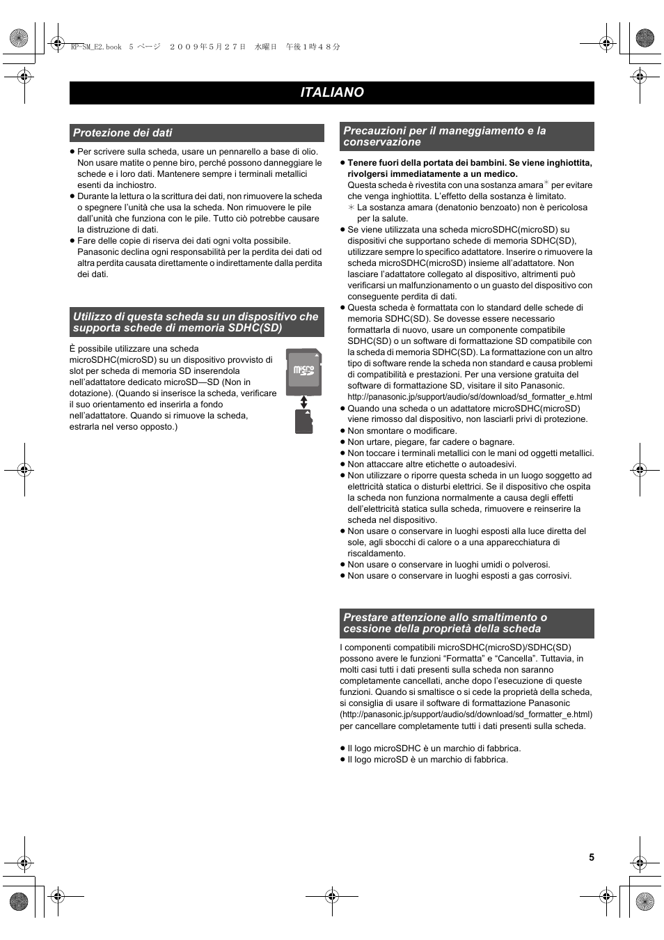 Italiano | Panasonic RPSM08GCE1K User Manual | Page 5 / 18