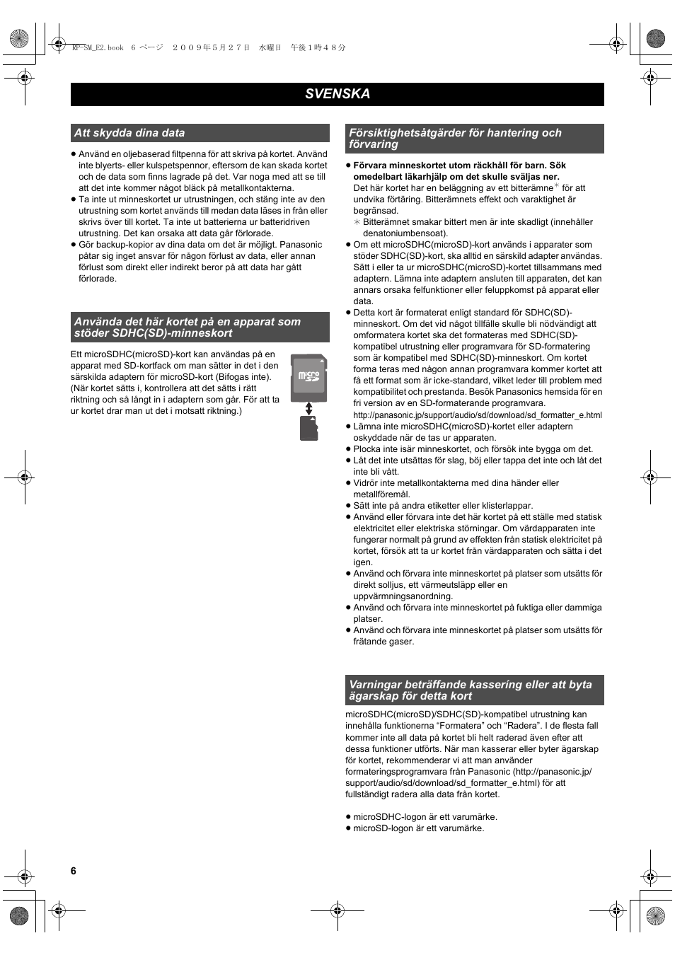 Svenska | Panasonic RPSM08GCE1K User Manual | Page 6 / 18
