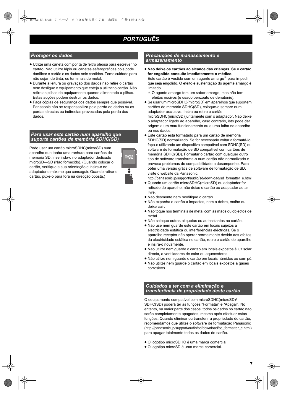 Português | Panasonic RPSM08GCE1K User Manual | Page 7 / 18