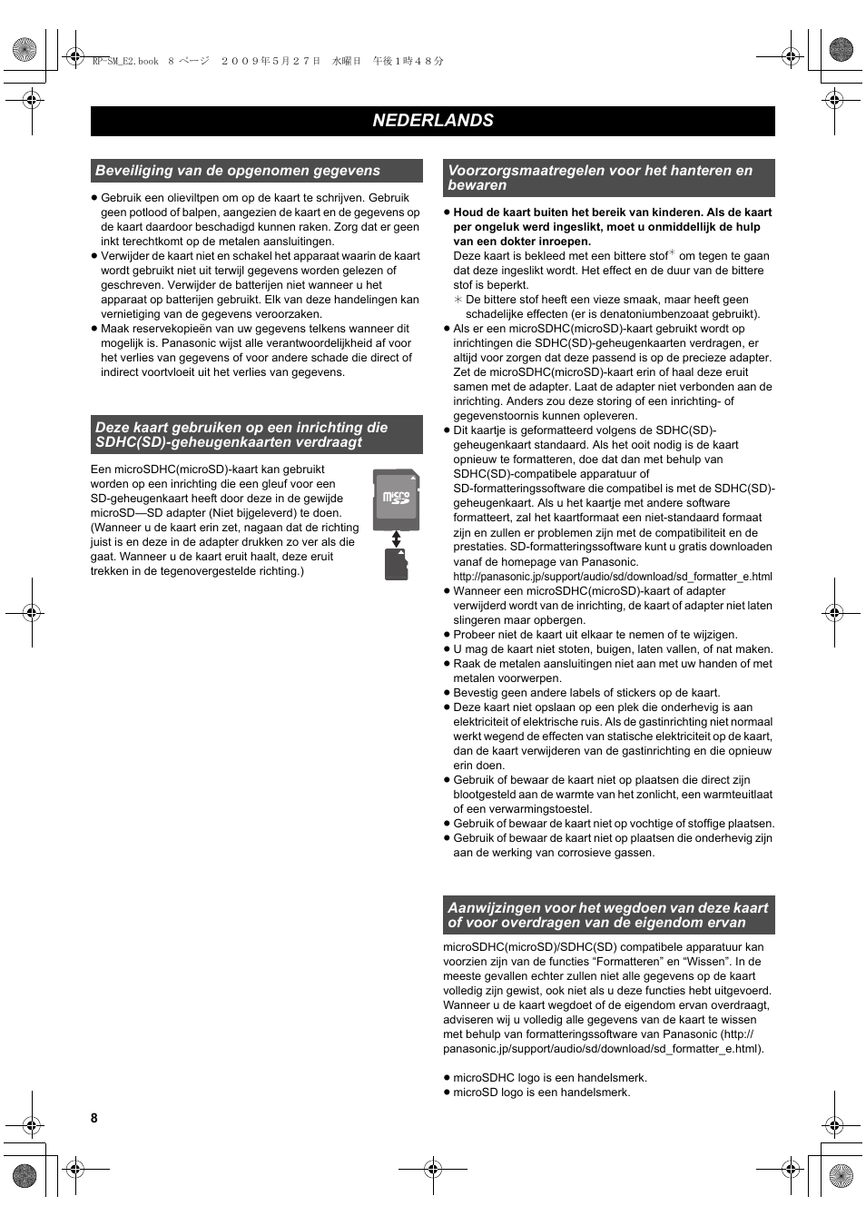 Nederlands | Panasonic RPSM08GCE1K User Manual | Page 8 / 18