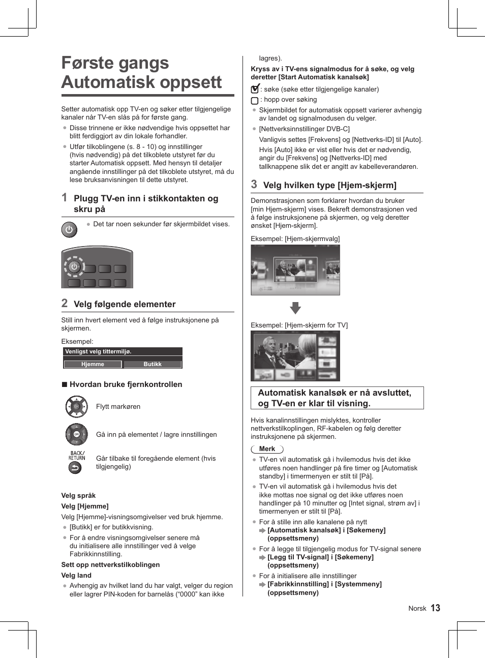 Første gangs automatisk oppsett | Panasonic TX32AS500Y User Manual | Page 113 / 140