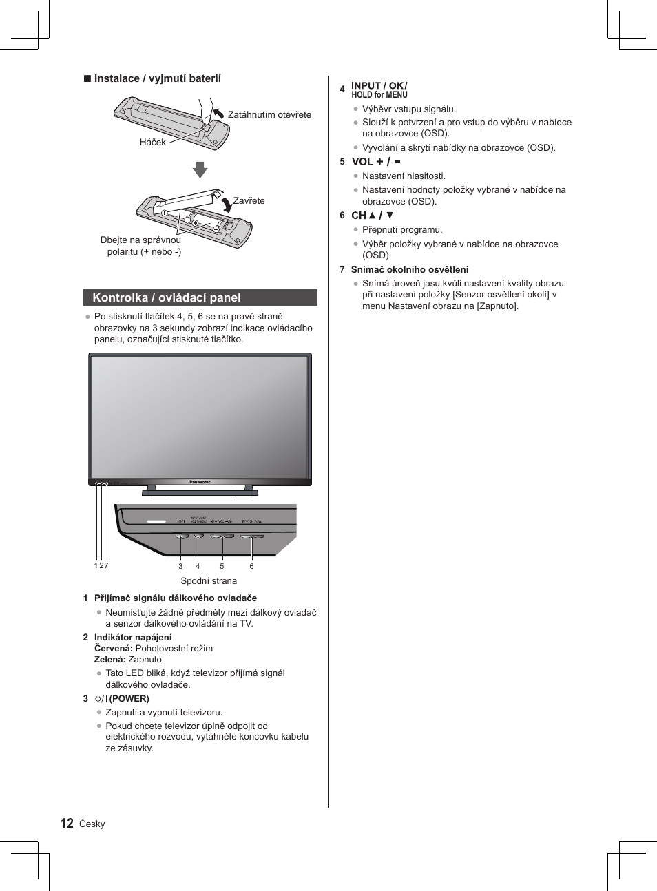 Kontrolka / ovládací panel | Panasonic TX32AS500Y User Manual | Page 12 / 140