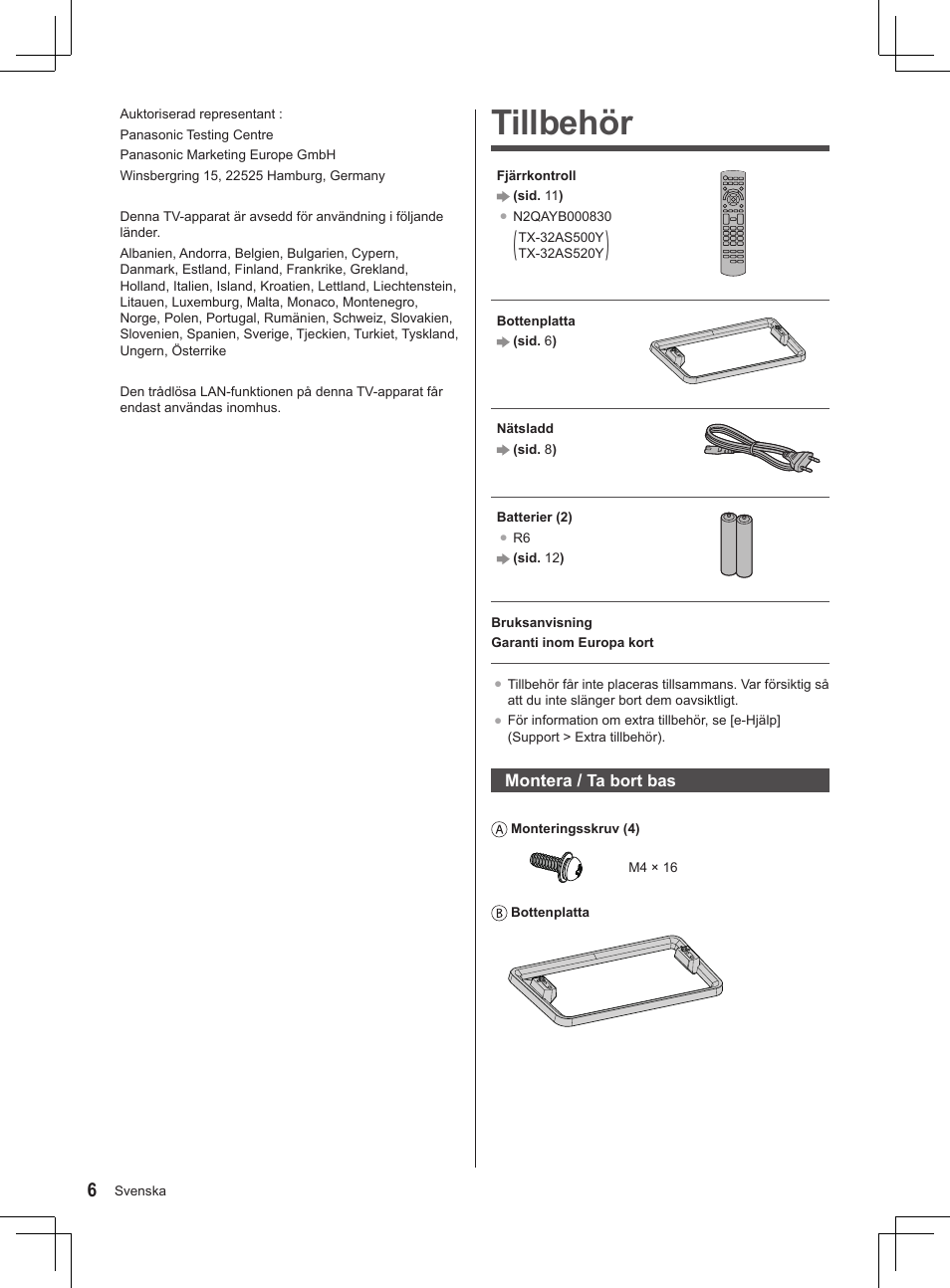 Tillbehör | Panasonic TX32AS500Y User Manual | Page 126 / 140