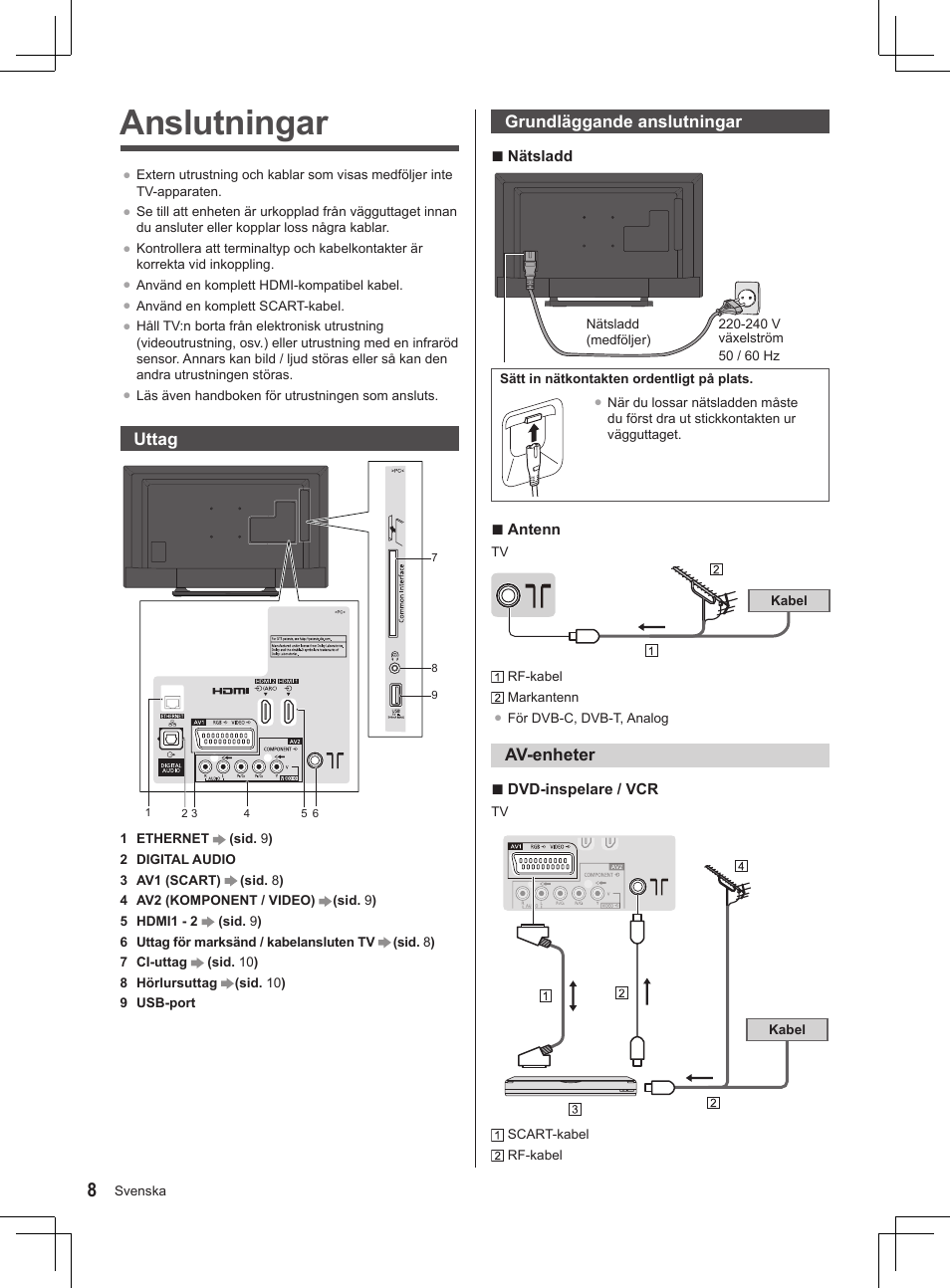 Anslutningar | Panasonic TX32AS500Y User Manual | Page 128 / 140