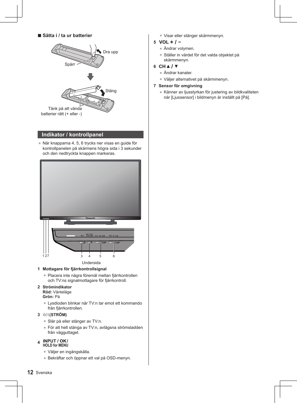 Indikator / kontrollpanel | Panasonic TX32AS500Y User Manual | Page 132 / 140