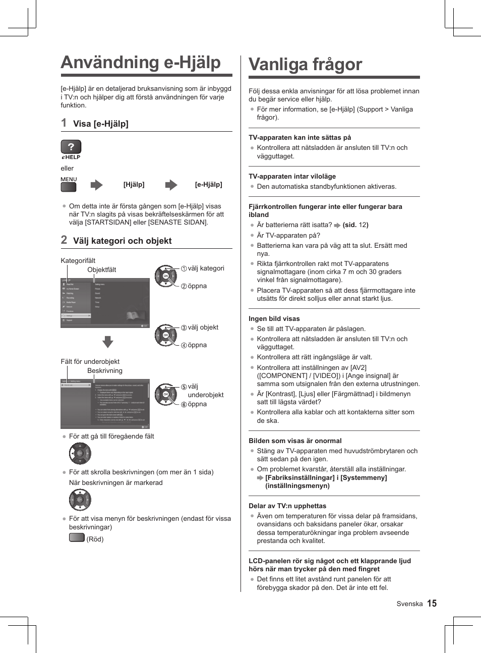 Användning e-hjälp, Vanliga frågor | Panasonic TX32AS500Y User Manual | Page 135 / 140