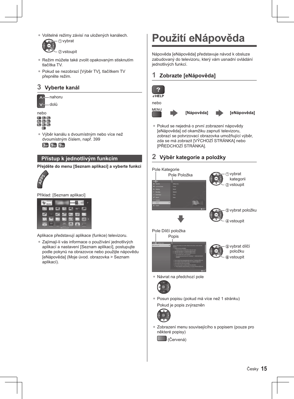 Použití enápověda | Panasonic TX32AS500Y User Manual | Page 15 / 140