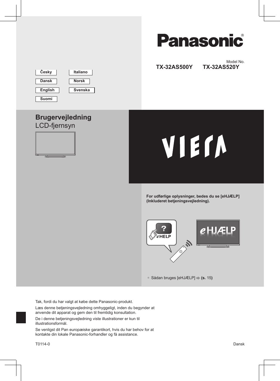 Brugervejledning lcd-fjernsyn | Panasonic TX32AS500Y User Manual | Page 21 / 140