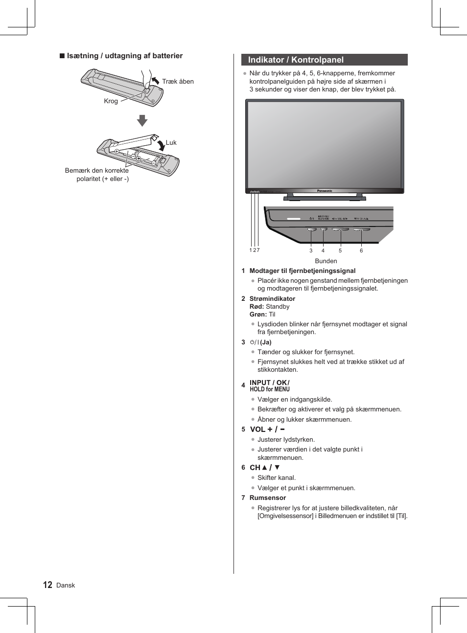 S. 12, Indikator / kontrolpanel | Panasonic TX32AS500Y User Manual | Page 32 / 140