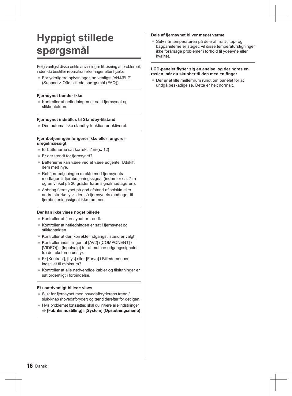 Hyppigt stillede spørgsmål | Panasonic TX32AS500Y User Manual | Page 36 / 140