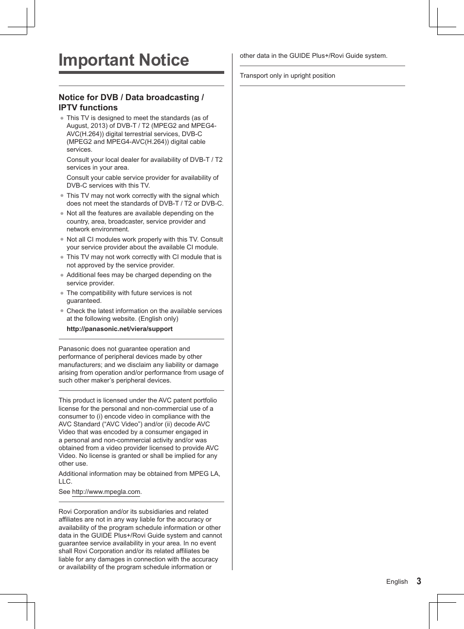 Important notice | Panasonic TX32AS500Y User Manual | Page 43 / 140