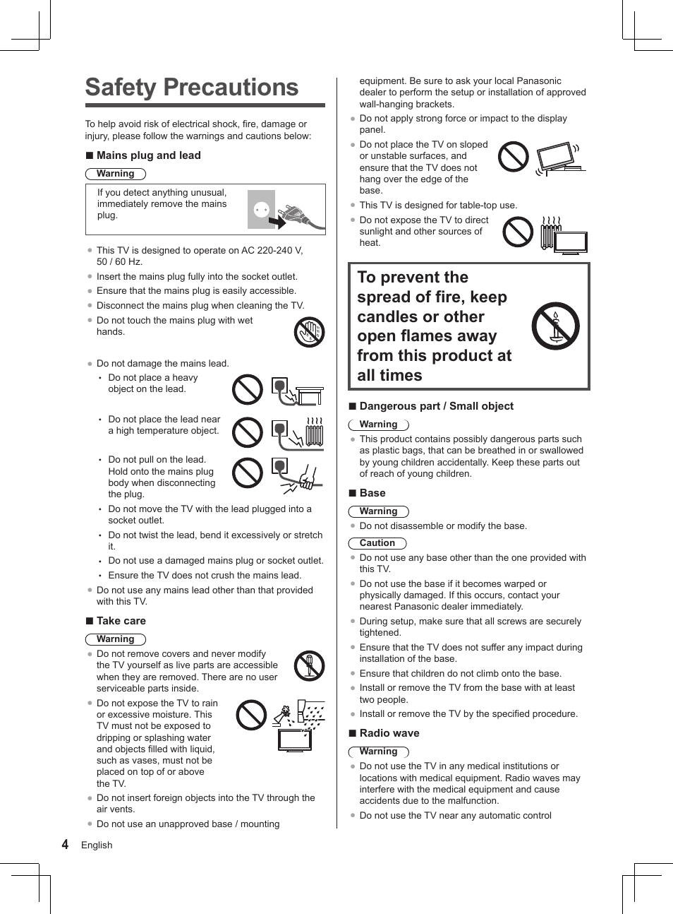 Safety precautions | Panasonic TX32AS500Y User Manual | Page 44 / 140