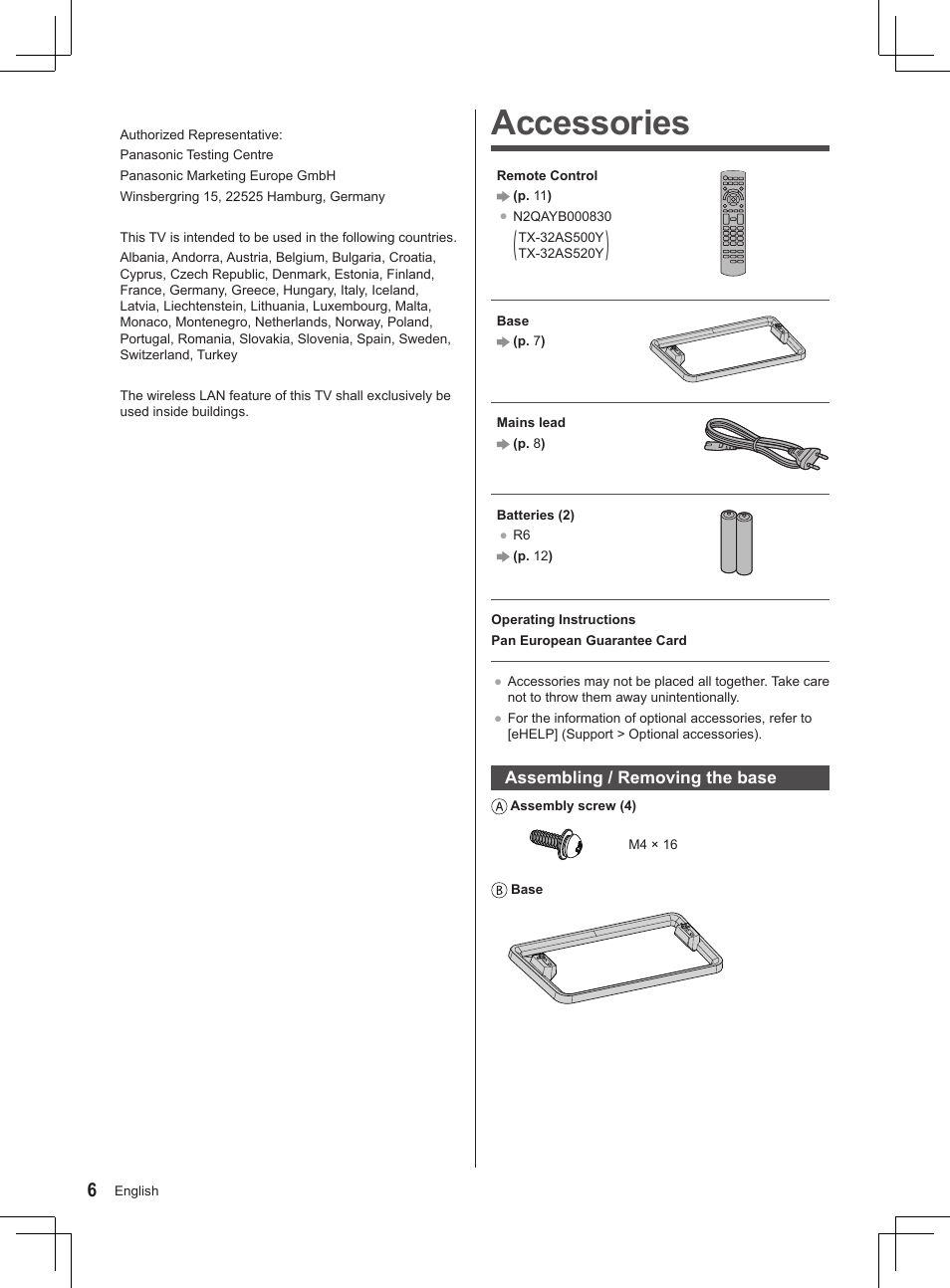 Accessories | Panasonic TX32AS500Y User Manual | Page 46 / 140