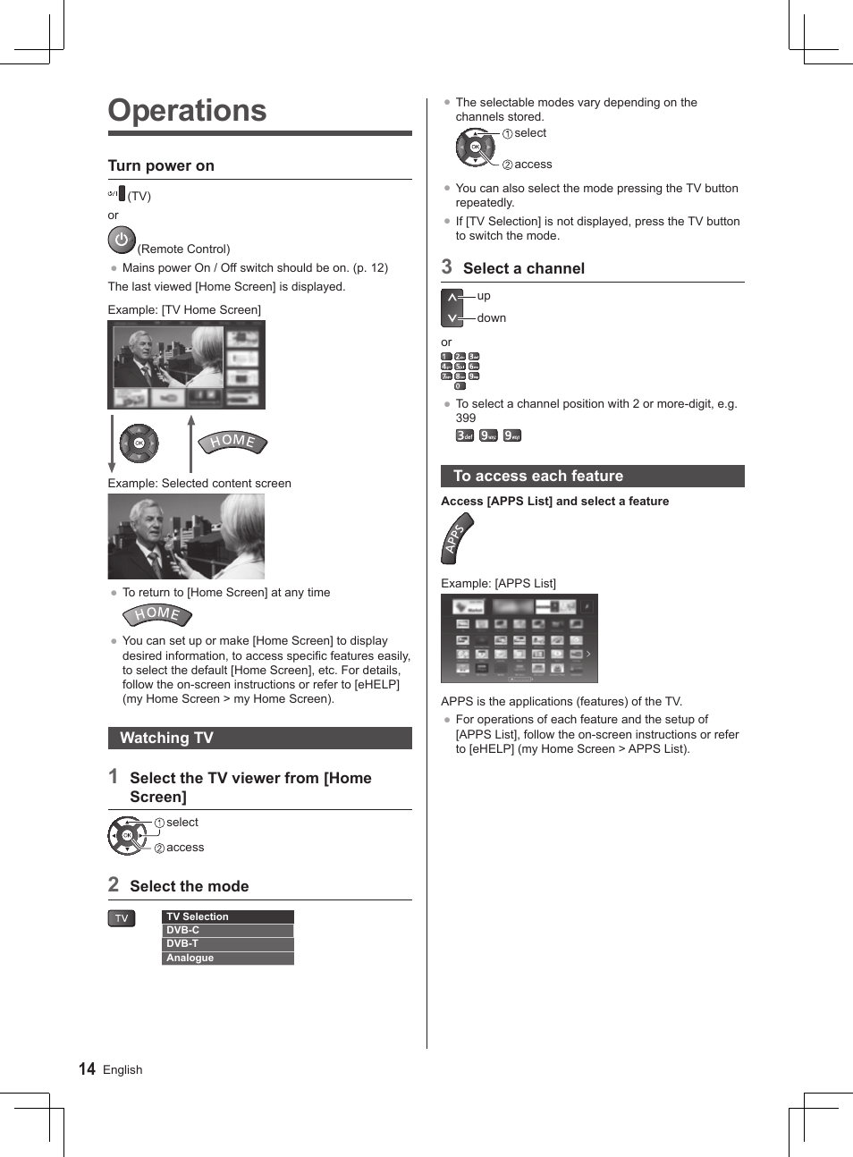 Operations | Panasonic TX32AS500Y User Manual | Page 54 / 140