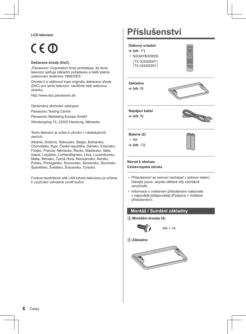 Příslušenství | Panasonic TX32AS500Y User Manual | Page 6 / 140
