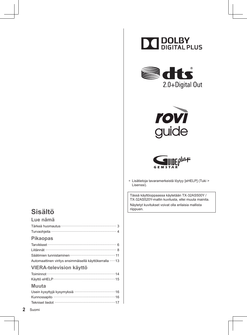 Sisältö | Panasonic TX32AS500Y User Manual | Page 62 / 140