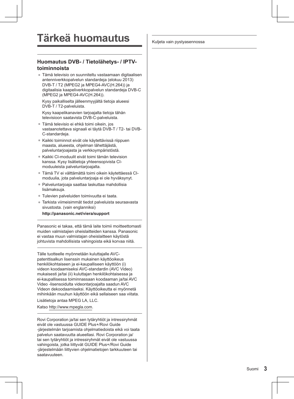 Tärkeä huomautus | Panasonic TX32AS500Y User Manual | Page 63 / 140