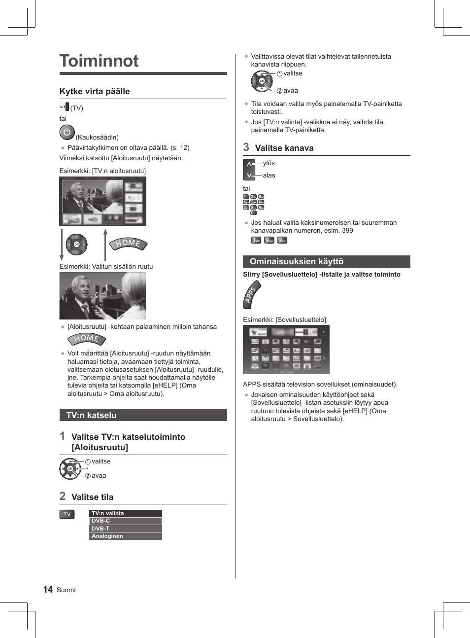 Toiminnot | Panasonic TX32AS500Y User Manual | Page 74 / 140