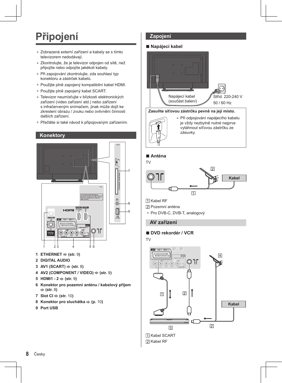 Připojení | Panasonic TX32AS500Y User Manual | Page 8 / 140