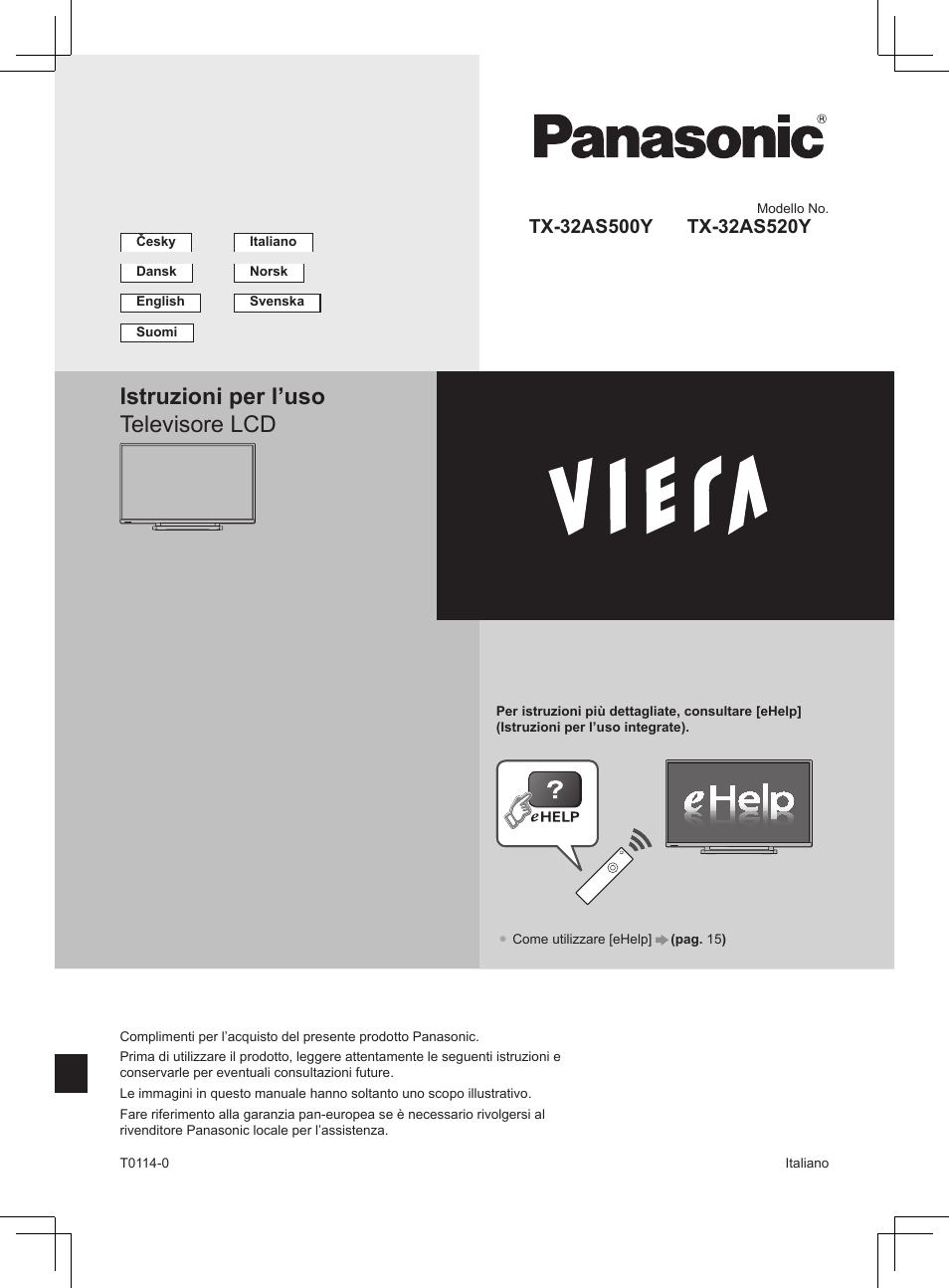 Istruzioni per l’uso televisore lcd | Panasonic TX32AS500Y User Manual | Page 81 / 140