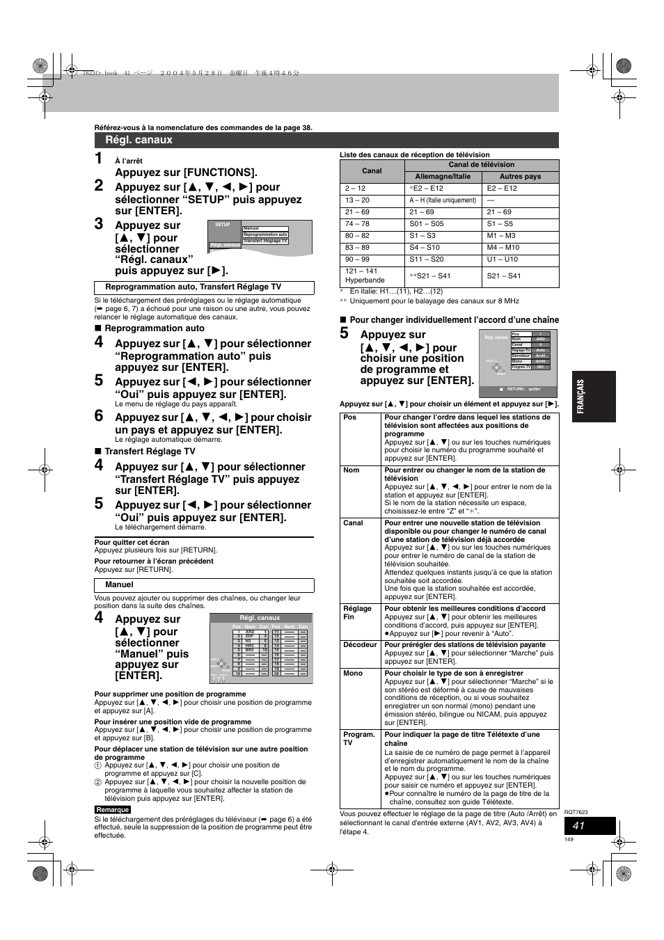 Appuyez sur [functions, Régl. canaux | Panasonic SCHT1500 User Manual | Page 149 / 164