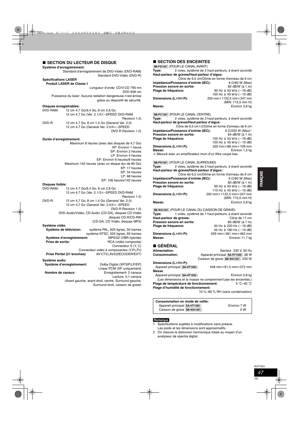 Panasonic SCHT1500 User Manual | Page 155 / 164