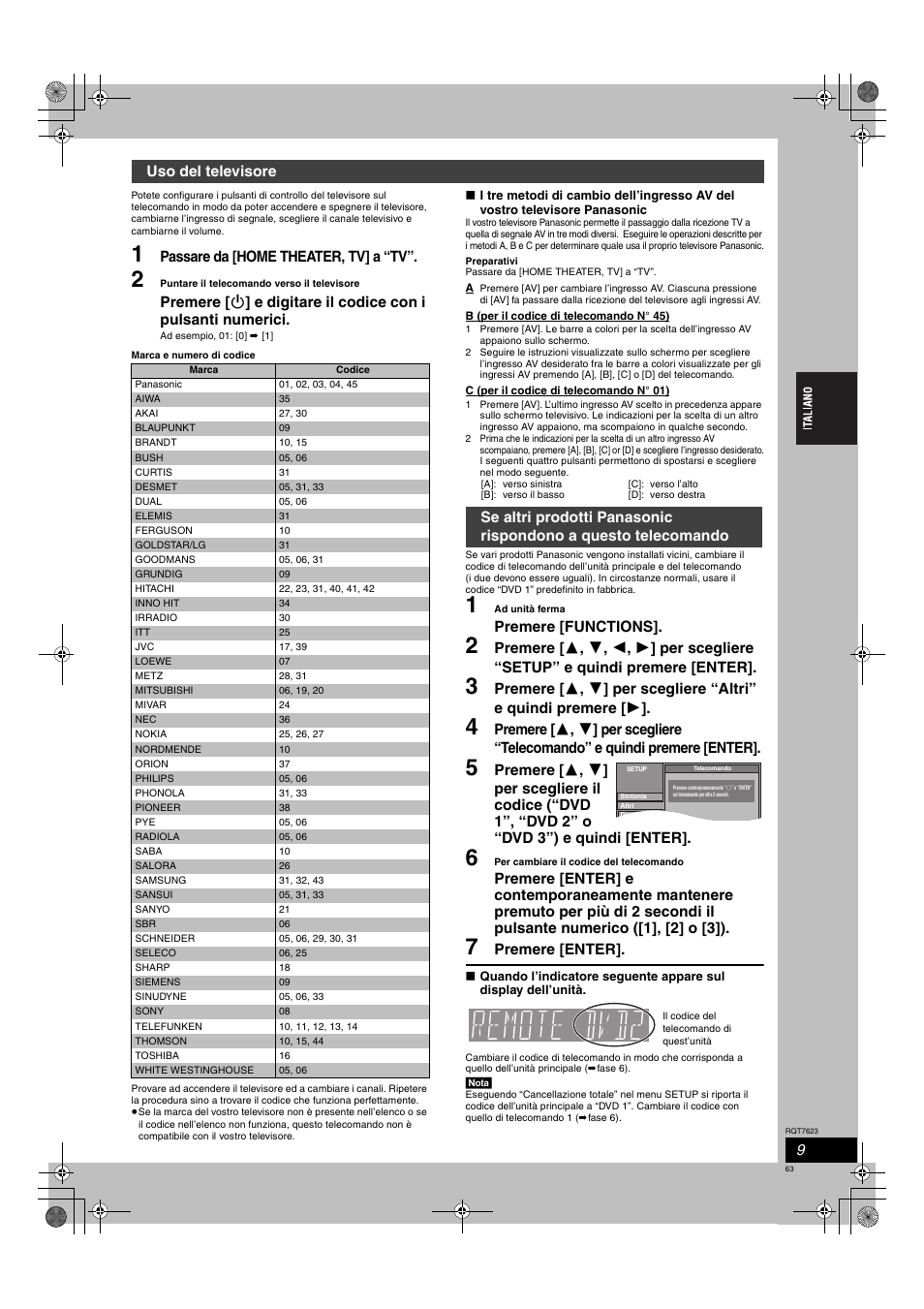 Passare da [home theater, tv] a “tv, Premere [functions, Premere [enter | Uso del televisore | Panasonic SCHT1500 User Manual | Page 63 / 164