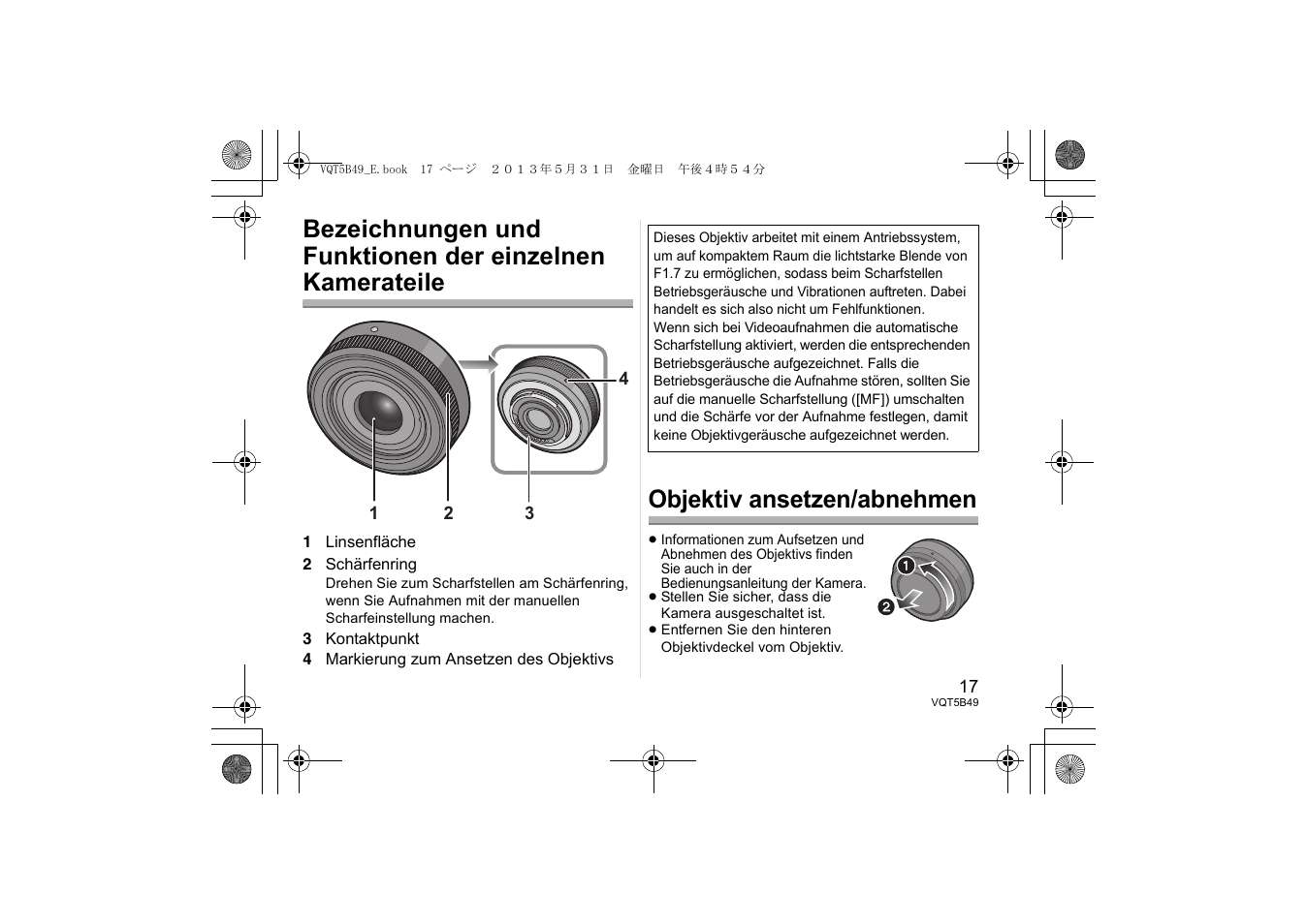 Objektiv ansetzen/abnehmen | Panasonic HH020AE User Manual | Page 17 / 72