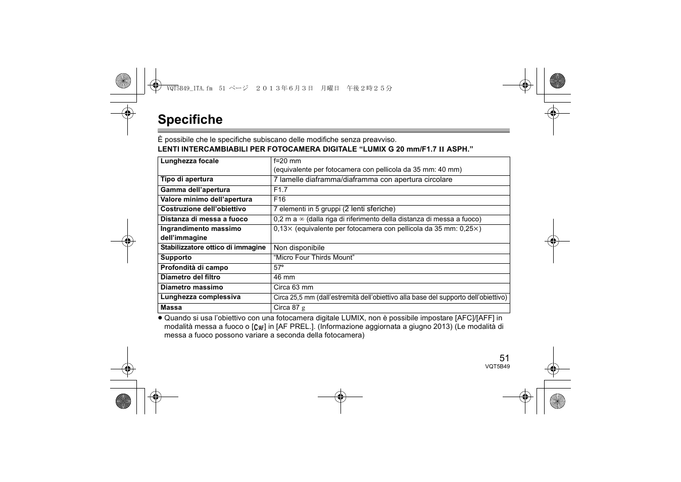 Specifiche | Panasonic HH020AE User Manual | Page 51 / 72