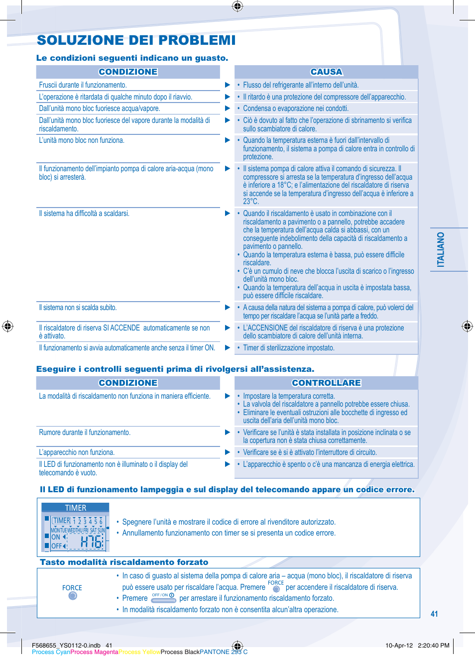 Soluzione dei problemi | Panasonic WHMXF12D9E8 User Manual | Page 41 / 76
