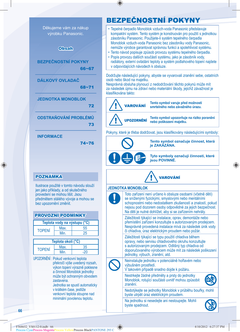 Bezpečnostní pokyny | Panasonic WHMDF09C3E8 User Manual | Page 66 / 76