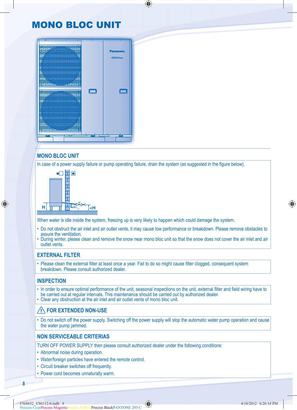 Mono bloc unit | Panasonic WHMDF09C3E8 User Manual | Page 8 / 76