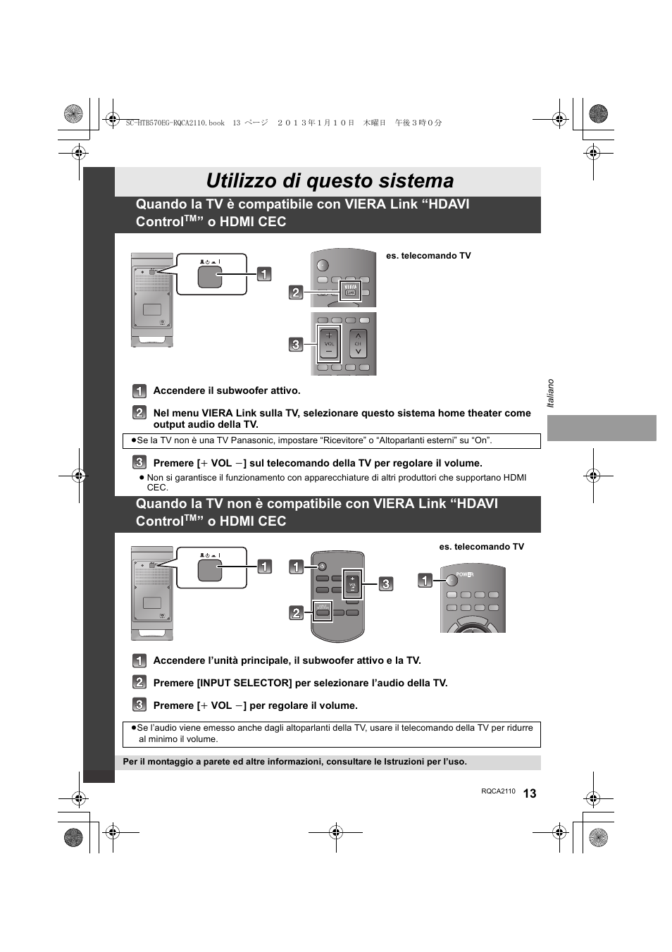 Utilizzo di questo sistema, O hdmi cec | Panasonic SCHTB570EG User Manual | Page 13 / 52
