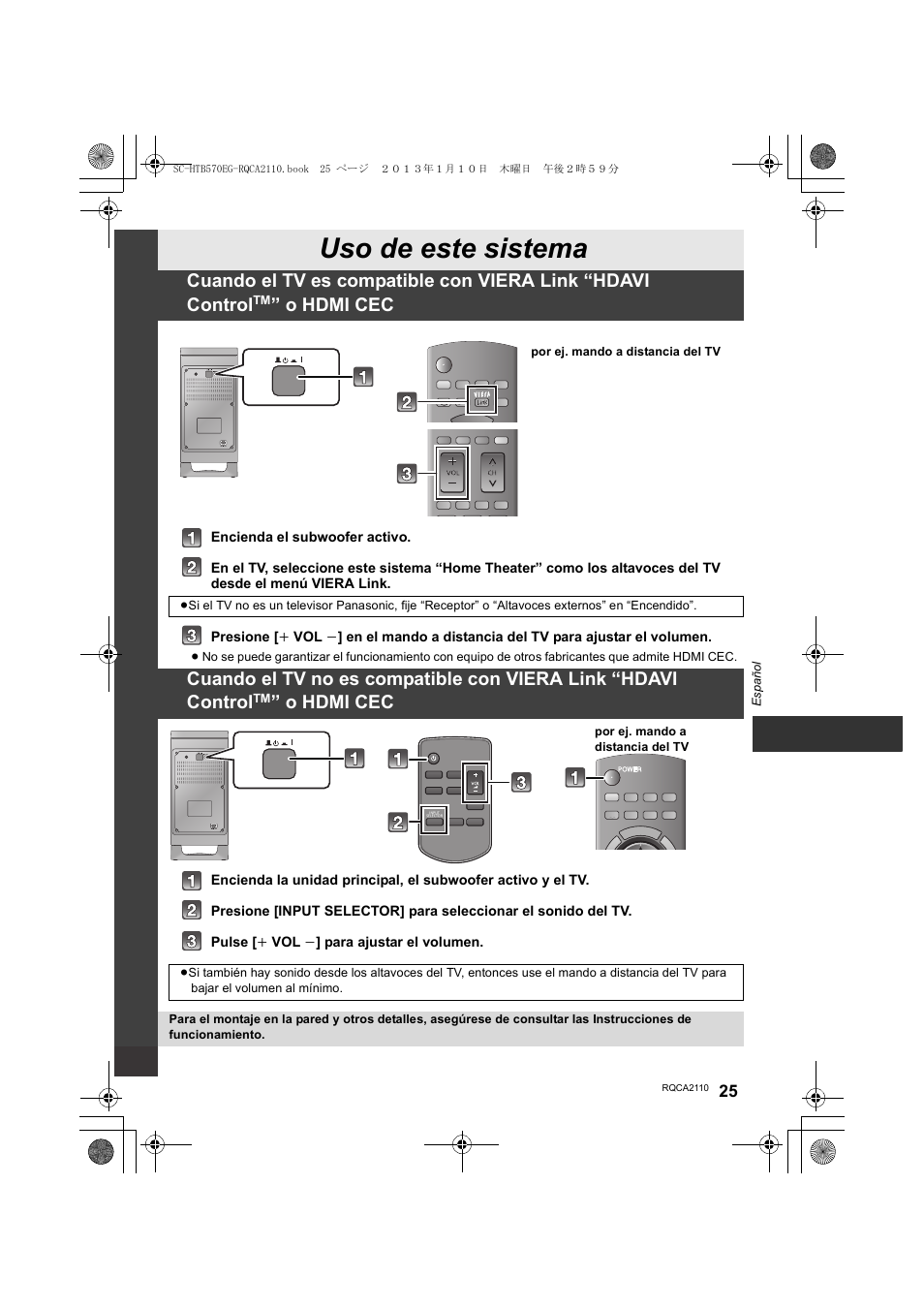 Uso de este sistema, O hdmi cec | Panasonic SCHTB570EG User Manual | Page 25 / 52