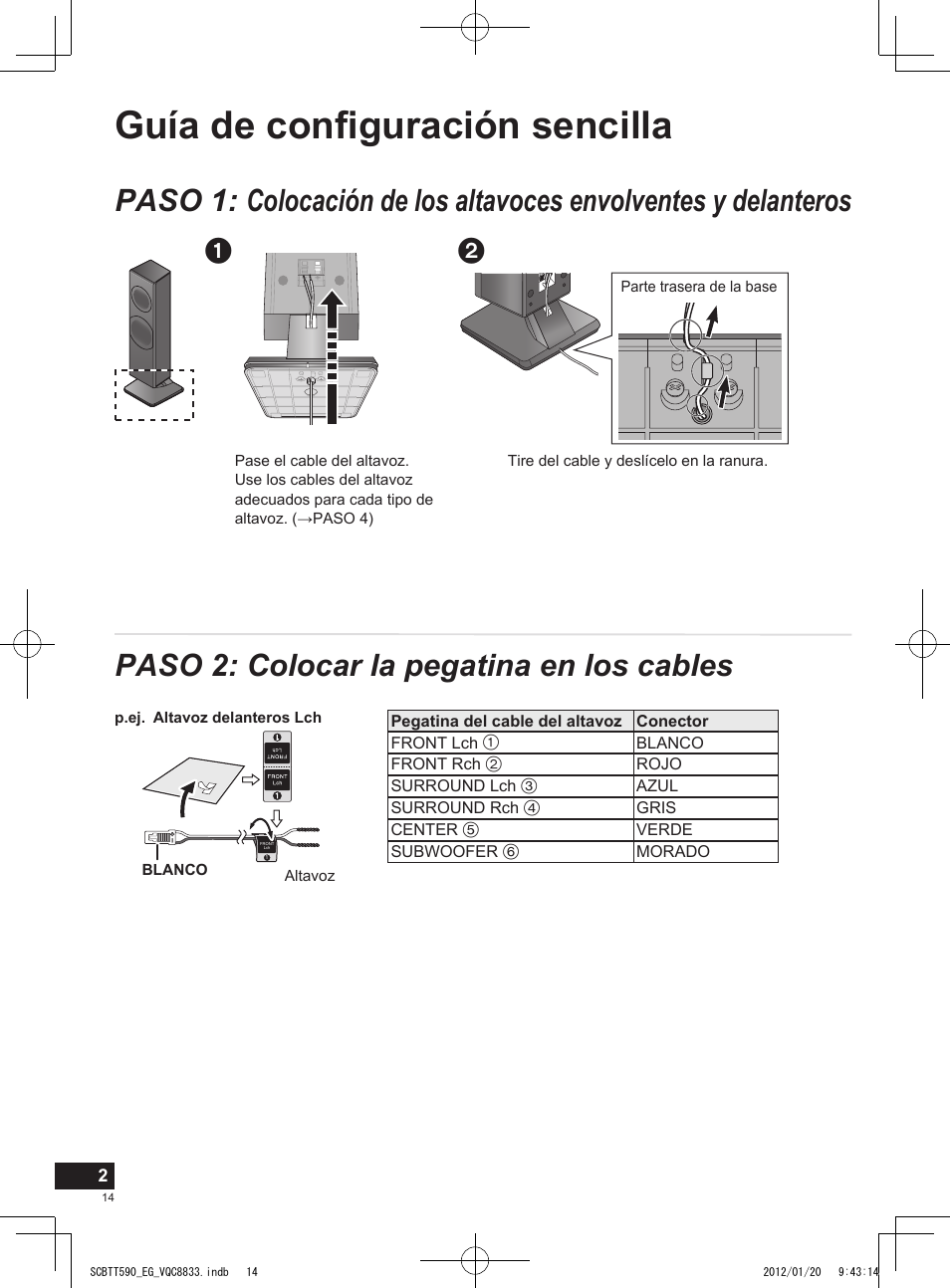 Guía de configuración sencilla, Paso 2: colocar la pegatina en los cables | Panasonic SCBTT590EGK User Manual | Page 14 / 36