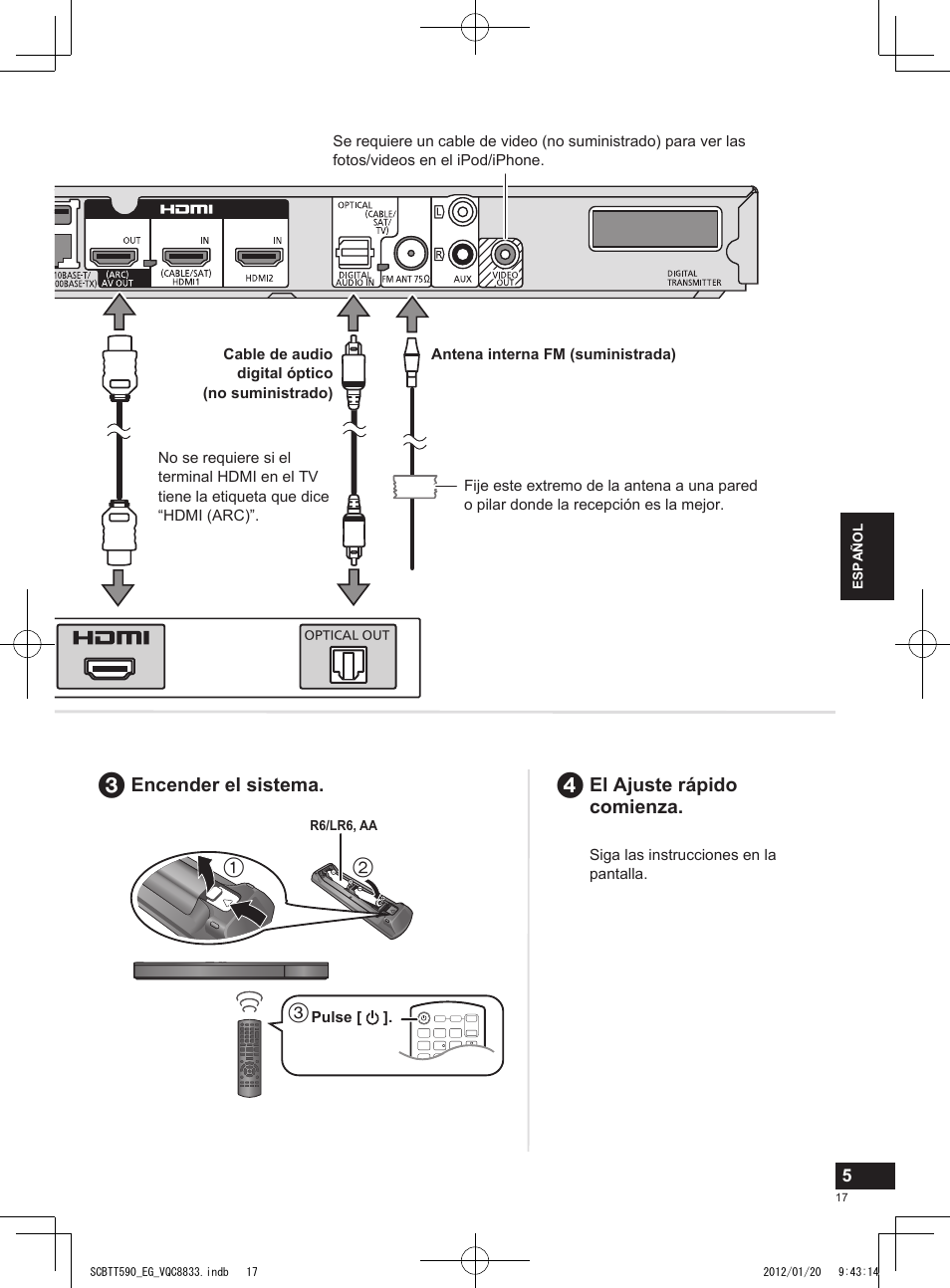 El ajuste rápido comienza, Encender el sistema | Panasonic SCBTT590EGK User Manual | Page 17 / 36