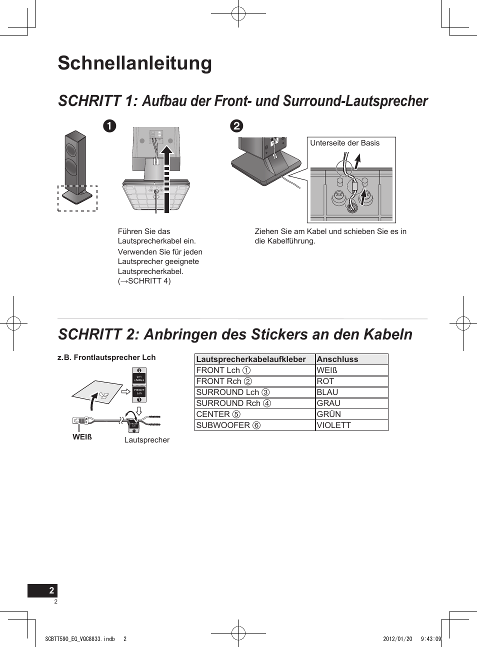Schnellanleitung, Schritt 2: anbringen des stickers an den kabeln | Panasonic SCBTT590EGK User Manual | Page 2 / 36