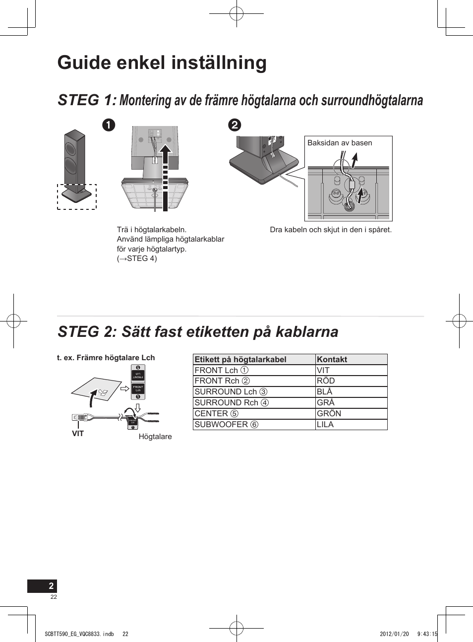 Guide enkel inställning, Steg 2: sätt fast etiketten på kablarna | Panasonic SCBTT590EGK User Manual | Page 22 / 36