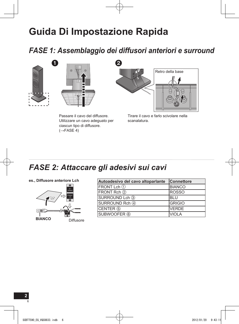 Guida di impostazione rapida, Fase 2: attaccare gli adesivi sui cavi | Panasonic SCBTT590EGK User Manual | Page 6 / 36