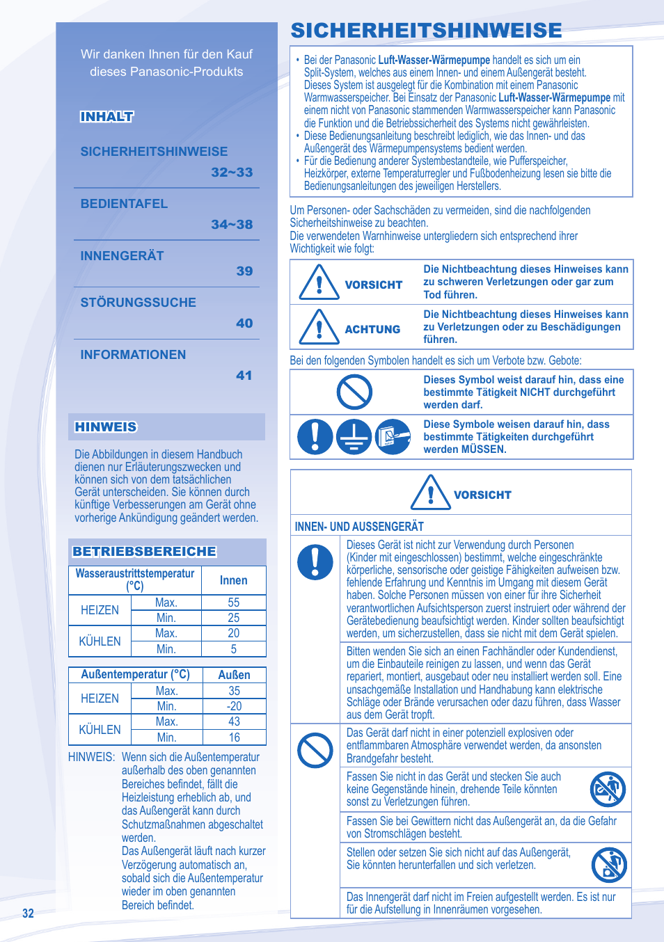 Sicherheitshinweise | Panasonic WHSXC12D6E5 User Manual | Page 32 / 92