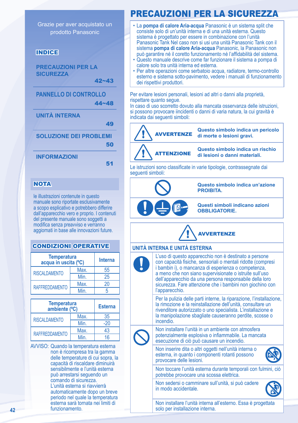 Precauzioni per la sicurezza | Panasonic WHSXC12D6E5 User Manual | Page 42 / 92