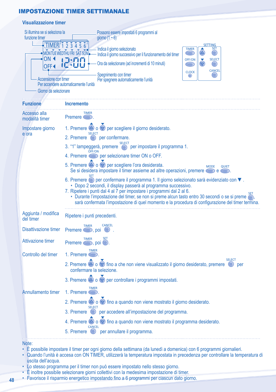 Impostazione timer settimanale | Panasonic WHSXC12D6E5 User Manual | Page 48 / 92