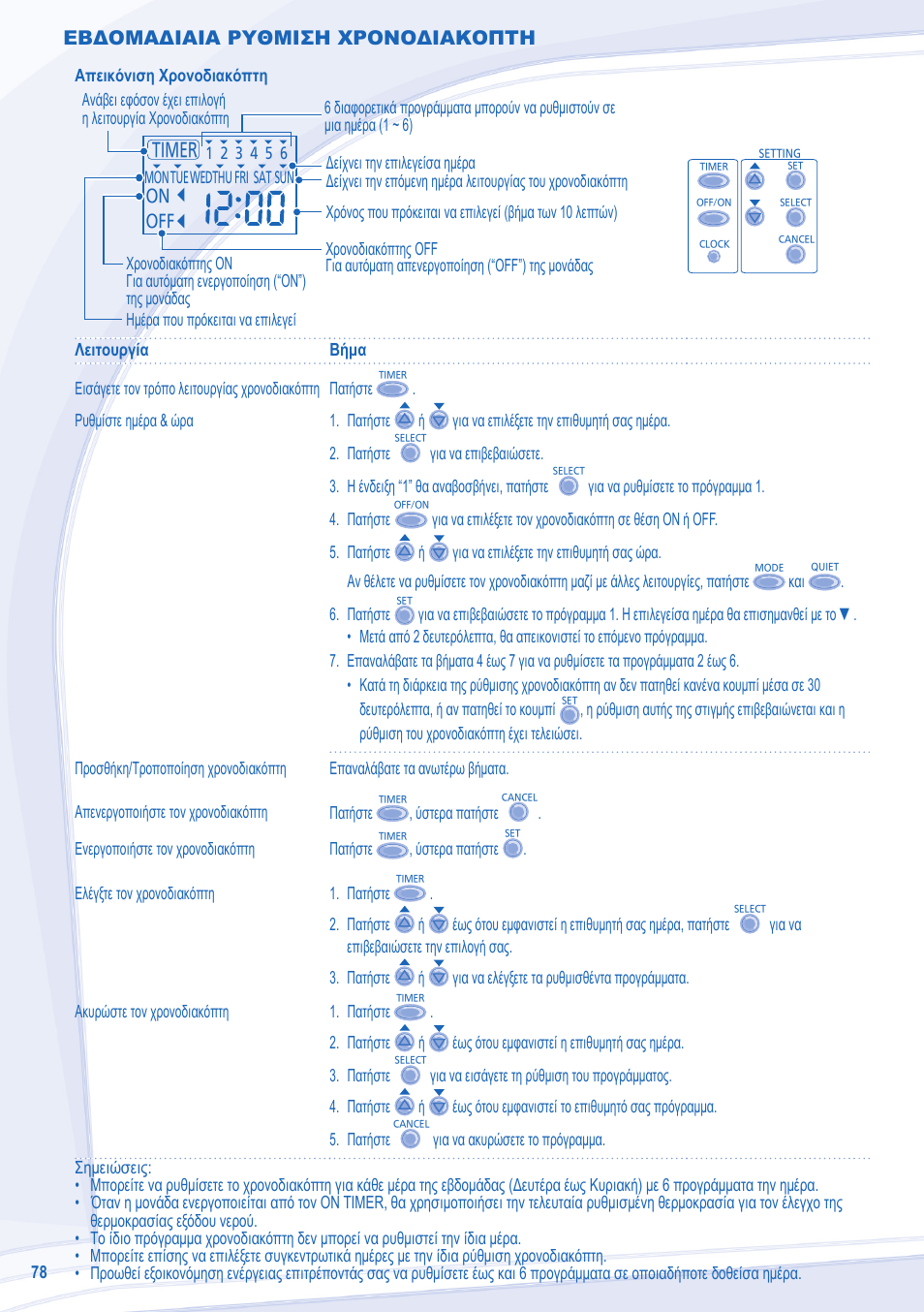 Εβδομαδιαια ρυθμιση χρονοδιακοπτη | Panasonic WHSXC12D6E5 User Manual | Page 78 / 92