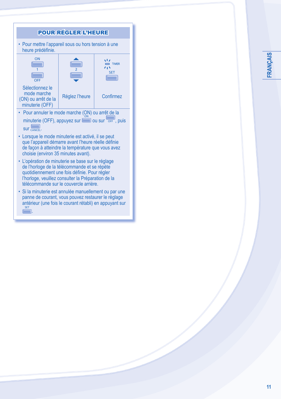 Français | Panasonic CURE24JKX1 User Manual | Page 11 / 44
