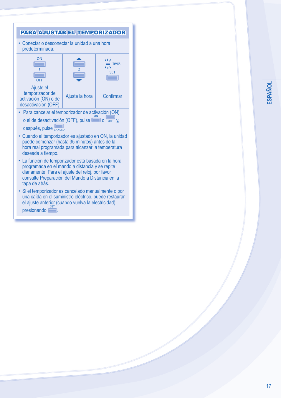 Esp añol | Panasonic CURE24JKX1 User Manual | Page 17 / 44